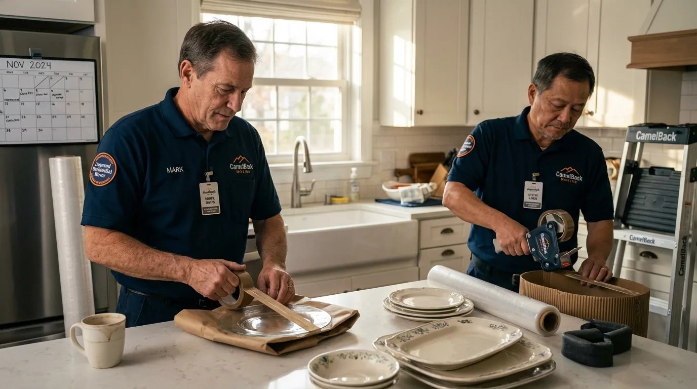 Professional crew packing kitchen dishware in Latta, SC